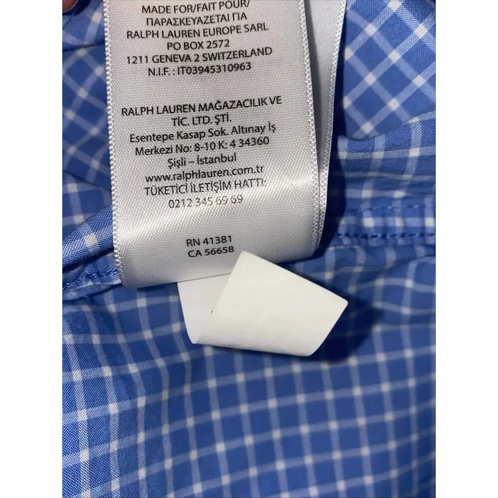 Ralph Lauren Boys L (14-16) Blue/White Check Button-Down Long Sleeve Shirt